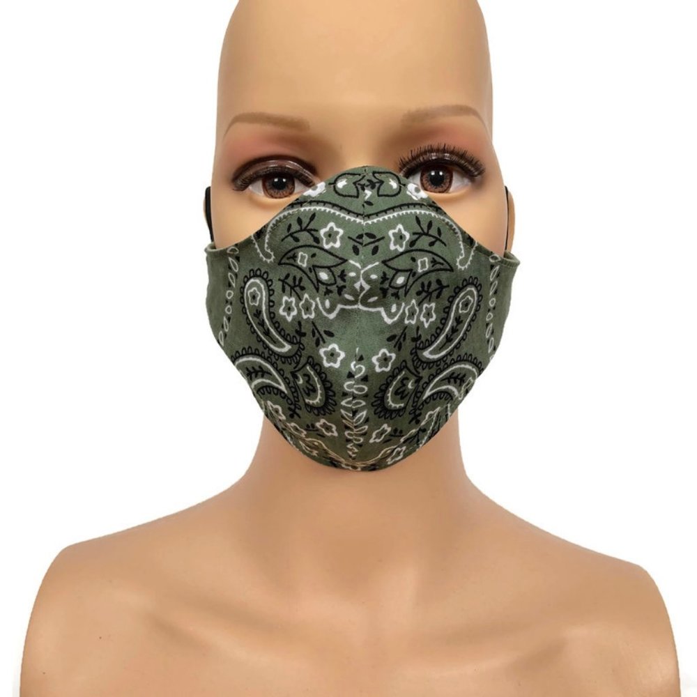 Face Mask Fitted Cotton Military Green Bandana